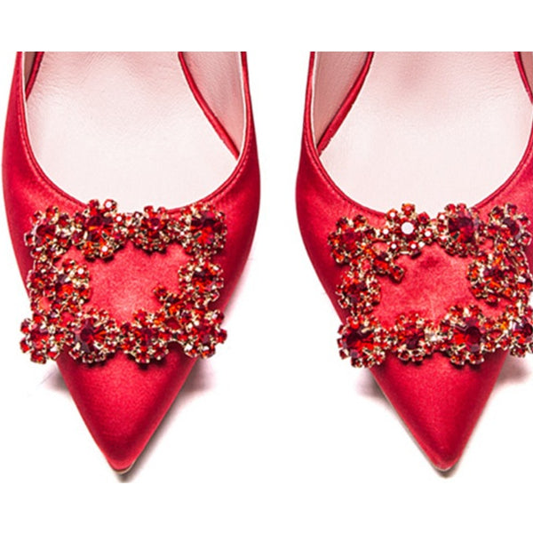 1pair Large Red Rhinestone Shoe Clips For Bridal, High Heels, Flats.  Detachable Shoe Decoration Accessories For Diy