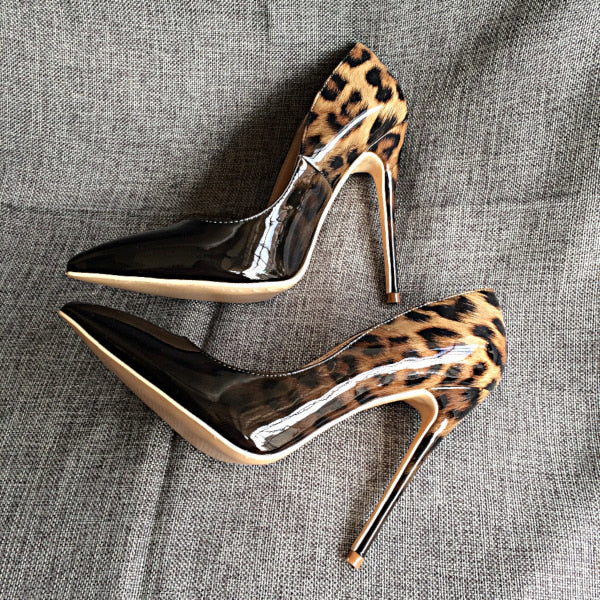 Pointy Toe Leopard Print Heels Buckle Ankle Strap Stiletto Heel Pumps |FSJshoes